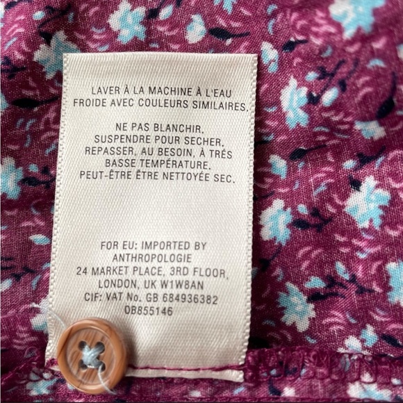EUC Maeve x Anthro Calico Floral Button Down Wine in Size Sz 0 - Picture 13 of 13